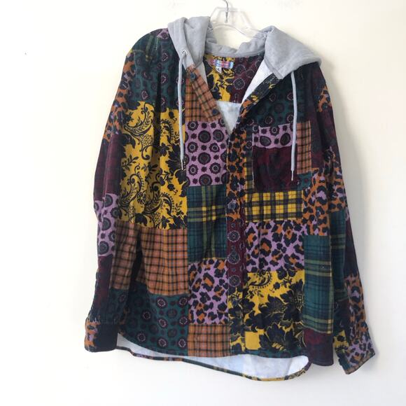 Urban Outfitters Men's Hooded Patterned Corduroy Overshirt Multicolor Size M - Picture 4 of 9